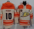 Wholesale Cheap Ducks #10 Corey Perry Cream/Orange Sawyer Hooded Sweatshirt Stitched NHL Jersey