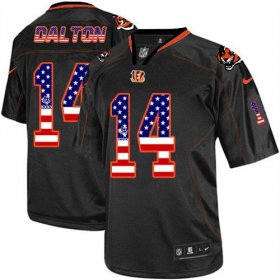 Wholesale Cheap Nike Bengals #14 Andy Dalton Black Men\'s Stitched NFL Elite USA Flag Fashion Jersey
