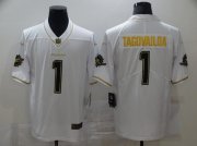 Wholesale Cheap Men's Miami Dolphins #1 Tua Tagovailoa White 100th Season Golden Edition Jersey