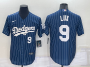 Wholesale Cheap Men's Los Angeles Dodgers #9 Gavin Lux Number Navy Blue Pinstripe Stitched MLB Cool Base Nike Jersey