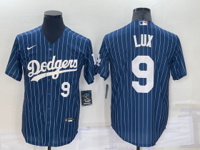 Wholesale Cheap Men\'s Los Angeles Dodgers #9 Gavin Lux Number Navy Blue Pinstripe Stitched MLB Cool Base Nike Jersey