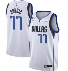Wholesale Cheap Men\'s Dallas Mavericks #77 Luka Doncic White No.6 Patch Stitched Jersey