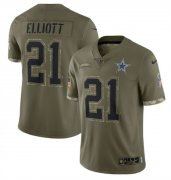 Wholesale Cheap Men's Dallas Cowboys #21 Ezekiel Elliott 2022 Olive Salute To Service Limited Stitched Jersey