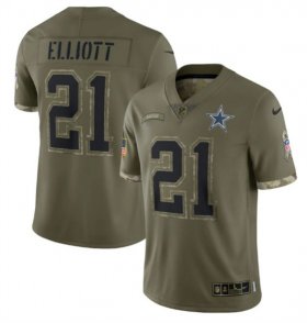 Wholesale Cheap Men\'s Dallas Cowboys #21 Ezekiel Elliott 2022 Olive Salute To Service Limited Stitched Jersey