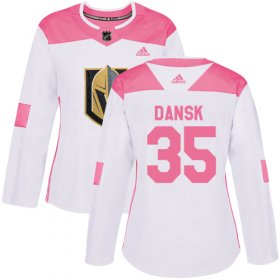 Wholesale Cheap Adidas Golden Knights #35 Oscar Dansk White/Pink Authentic Fashion Women\'s Stitched NHL Jersey