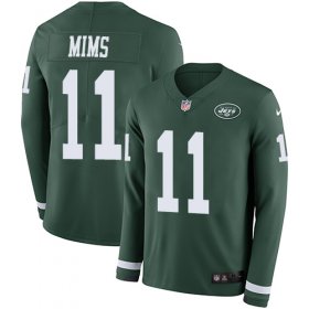 Wholesale Cheap Nike Jets #11 Denzel Mim Green Team Color Men\'s Stitched NFL Limited Therma Long Sleeve Jersey