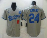 Wholesale Cheap Men's Los Angeles Dodgers #8 #24 Kobe Bryant Grey KB Patch Stitched MLB Cool Base Nike Jersey