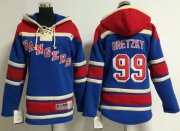 Wholesale Cheap Rangers #99 Wayne Gretzky Blue Sawyer Hooded Sweatshirt Stitched Youth NHL Jersey