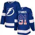 Wholesale Cheap Adidas Lightning #91 Steven Stamkos Blue Home Authentic USA Flag Stitched NHL Jersey