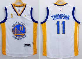 Wholesale Cheap Men\'s Golden State Warriors #11 Klay Thompson White 2015 Championship Patch Jersey