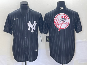 Wholesale Cheap Men\'s New York Yankees Blank Black Pinstripe Cool Base Stitched Baseball Jersey2
