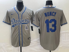 Wholesale Cheap Men\'s Los Angeles Dodgers #13 Max Muncy Grey With Patch Cool Base Stitched Baseball Jersey1