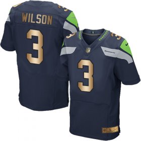 Wholesale Cheap Nike Seahawks #3 Russell Wilson Steel Blue Team Color Men\'s Stitched NFL Elite Gold Jersey