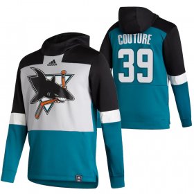 Wholesale Cheap San Jose Sharks #39 Logan Couture Adidas Reverse Retro Pullover Hoodie Gray Teal