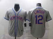 Wholesale Cheap Men's New York Mets #12 Francisco Lindor Grey Stitched MLB Cool Base Nike Jersey