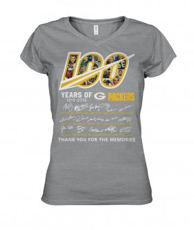 Wholesale Cheap Green Bay Packers 100 Seasons Memories Women\'s T-Shirt Gray