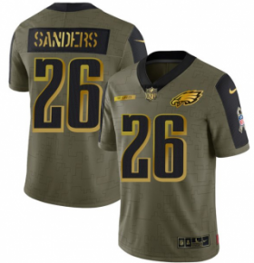 Wholesale Cheap Men\'s Olive Philadelphia Eagles #26 Miles Sanders 2021 Camo Salute To Service Golden Limited Stitched Jersey