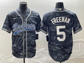 Wholesale Cheap Men\'s Los Angeles Dodgers #5 Freddie Freeman Gray Camo Cool Base With Patch Stitched Baseball Jersey