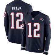 Wholesale Cheap Nike Patriots #12 Tom Brady Navy Blue Team Color Youth Stitched NFL Limited Therma Long Sleeve Jersey