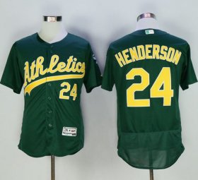 Wholesale Cheap Athletics #24 Rickey Henderson Green Flexbase Authentic Collection Cooperstown Stitched MLB Jersey