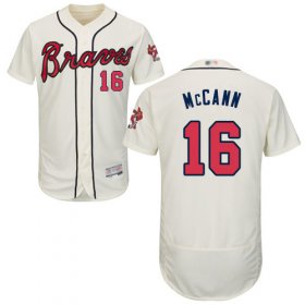 Wholesale Cheap Braves #16 Brian McCann Cream Flexbase Authentic Collection Stitched MLB Jersey