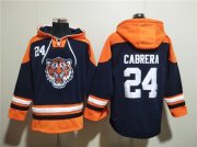 Wholesale Cheap Men's Detroit Tigers #24 Miguel Cabrera Navy Orange Lace-Up Pullover Hoodie