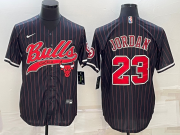 Wholesale Cheap Men's Chicago Bulls #23 Michael Jordan Black Pinstripe With Patch Cool Base Stitched Baseball Jersey