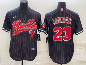 Wholesale Cheap Men\'s Chicago Bulls #23 Michael Jordan Black Pinstripe With Patch Cool Base Stitched Baseball Jersey