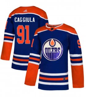 Wholesale Cheap Adidas Oilers #91 Drake Caggiula Royal Blue Sequin Embroidery Fashion Stitched NHL Jersey
