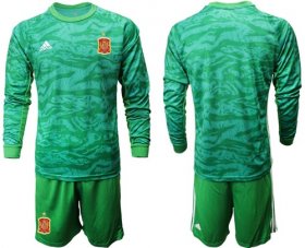 Wholesale Cheap Spain Blank Green Long Sleeves Goalkeeper Soccer Country Jersey