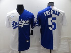 Wholesale Cheap Men\'s Los Angeles Dodgers #5 Freddie Freeman White Blue Split Cool Base Stitched Baseball Jersey