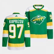 Wholesale Cheap Men's Minnesota Wild #97 Kirill Kaprizov Green 2022-23 Reverse Retro Stitched Jersey