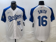 Cheap Men's Los Angeles Dodgers #16 Will Smith Number White Blue Fashion Stitched Cool Base Limited Jerseys