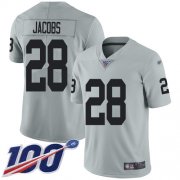 Wholesale Cheap Nike Raiders #28 Josh Jacobs Silver Youth Stitched NFL Limited Inverted Legend 100th Season Jersey