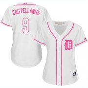 Wholesale Cheap Tigers #9 Nick Castellanos White/Pink Fashion Women's Stitched MLB Jersey