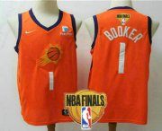 Wholesale Cheap Men's Phoenix Suns #1 Devin Booker NEW Orange 2021 Finals Patch Nike Swingman Stitched NBA Jersey