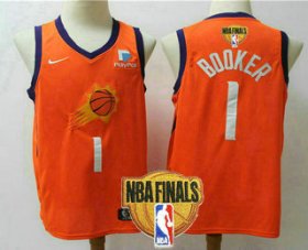 Wholesale Cheap Men\'s Phoenix Suns #1 Devin Booker NEW Orange 2021 Finals Patch Nike Swingman Stitched NBA Jersey