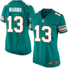 Wholesale Cheap Nike Dolphins #13 Dan Marino Aqua Green Alternate Women\'s Stitched NFL Elite Jersey
