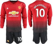 Wholesale Cheap Manchester United #10 Ibrahimovic Red Home Long Sleeves Soccer Club Jersey