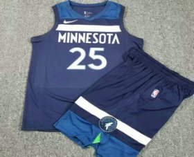 Wholesale Cheap Men\'s Minnesota Timberwolves #25 Derrick Rose New Navy Blue 2017-2018 Nike Swingman Stitched NBA Jersey With Shorts