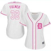Wholesale Cheap Tigers #32 Michael Fulmer White/Pink Fashion Women's Stitched MLB Jersey