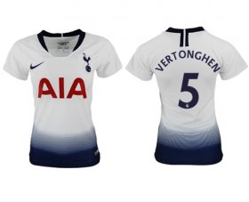 Wholesale Cheap Women\'s Tottenham Hotspur #5 Vertonghen Home Soccer Club Jersey
