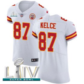 Wholesale Cheap Nike Chiefs #87 Travis Kelce White Super Bowl LIV 2020 Men\'s Stitched NFL New Elite Jersey