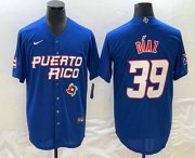 Cheap Men's Puerto Rico Baseball #39 Edwin Diaz 2023 Blue World Baseball Classic Stitched Jerseys