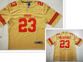 Wholesale Cheap Men\'s San Francisco 49ers #23 Christian McCaffrey Gold NEW 2022 Inverted Legend Stitched NFL Nike Limited Jersey