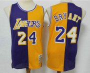 Wholesale Cheap Men's Los Angeles Lakers #24 Kobe Bryant Purple Yellow Split Hardwood Classics Jersey