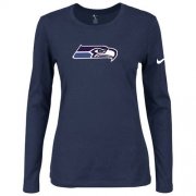 Wholesale Cheap Women's Nike Seattle Seahawks Of The City Long Sleeve Tri-Blend NFL T-Shirt Dark Blue
