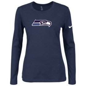 Wholesale Cheap Women\'s Nike Seattle Seahawks Of The City Long Sleeve Tri-Blend NFL T-Shirt Dark Blue