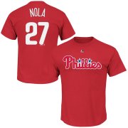 Wholesale Cheap Philadelphia Phillies #27 Aaron Nola Majestic Official Name and Number T-Shirt Red