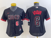 Wholesale Cheap Women's Cincinnati Reds #6 Jonathan India Number Black 2023 City Connect Cool Base Stitched Jersey 2